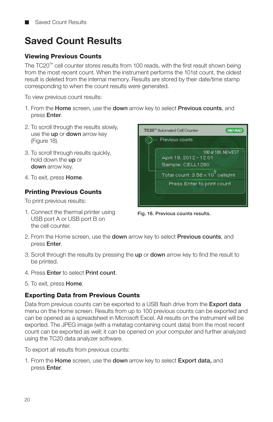 Saved count results | Bio-Rad TC20™ Automated Cell Counter User Manual | Page 25 / 34