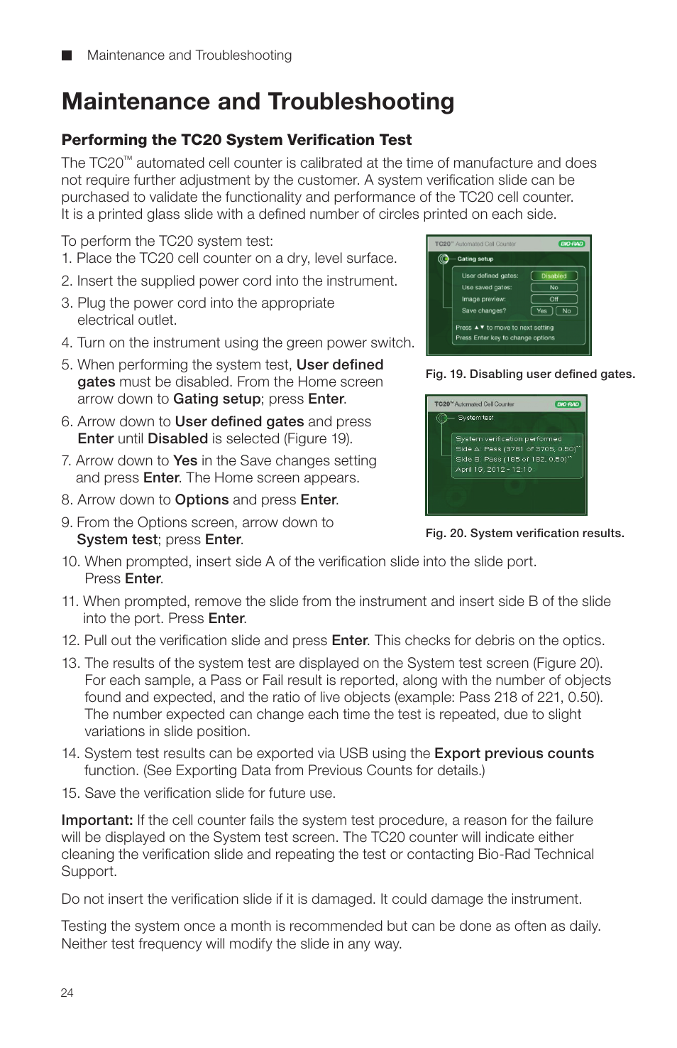 Maintenance and troubleshooting | Bio-Rad TC20™ Automated Cell Counter User Manual | Page 29 / 34