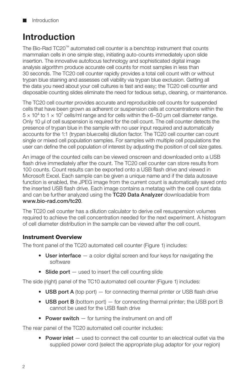 Introduction | Bio-Rad TC20™ Automated Cell Counter User Manual | Page 9 / 34