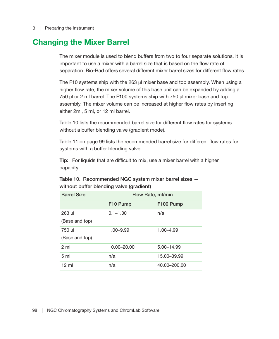 Changing the mixer barrel | Bio-Rad ChromLab™ Software User Manual | Page 100 / 306
