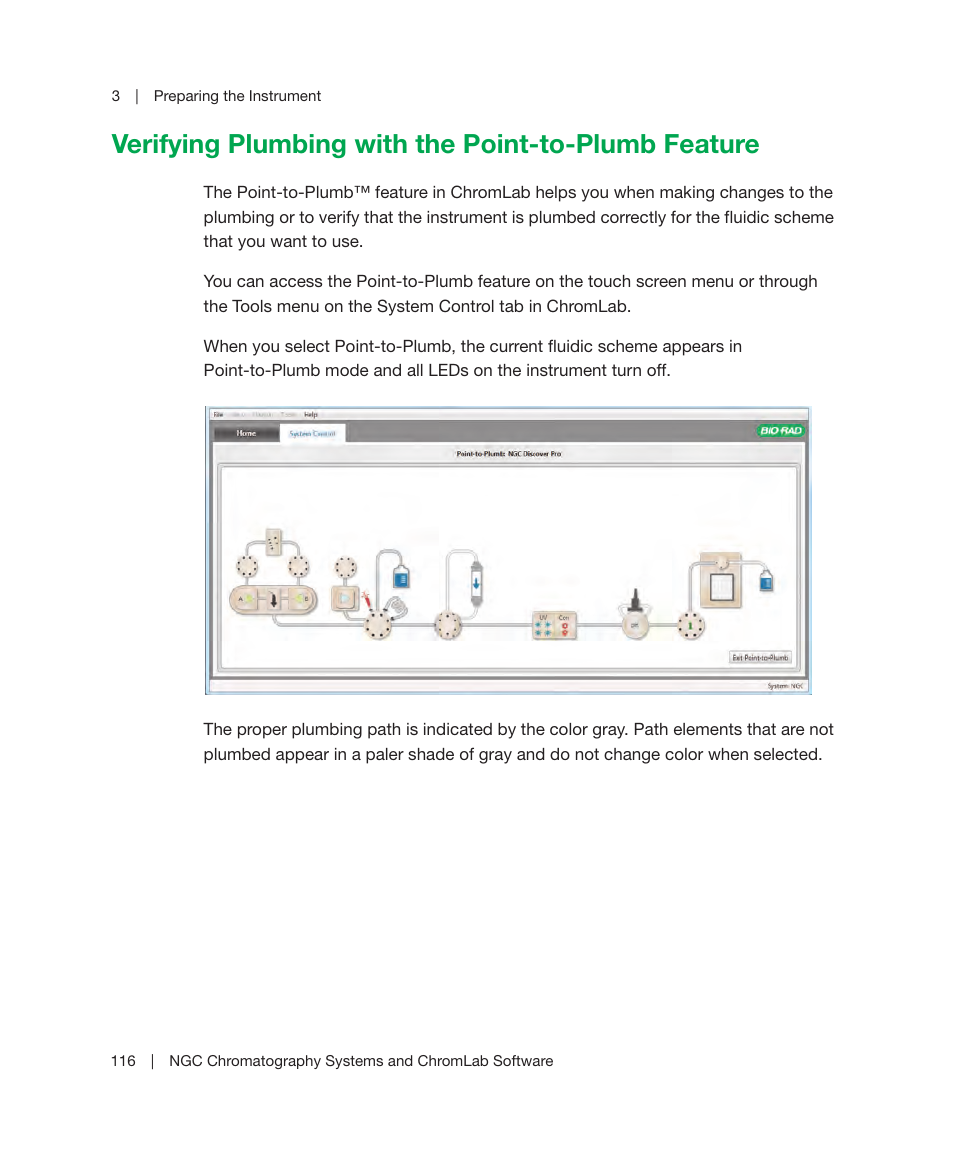 Verifying plumbing with the point-to-plumb feature | Bio-Rad ChromLab™ Software User Manual | Page 118 / 306