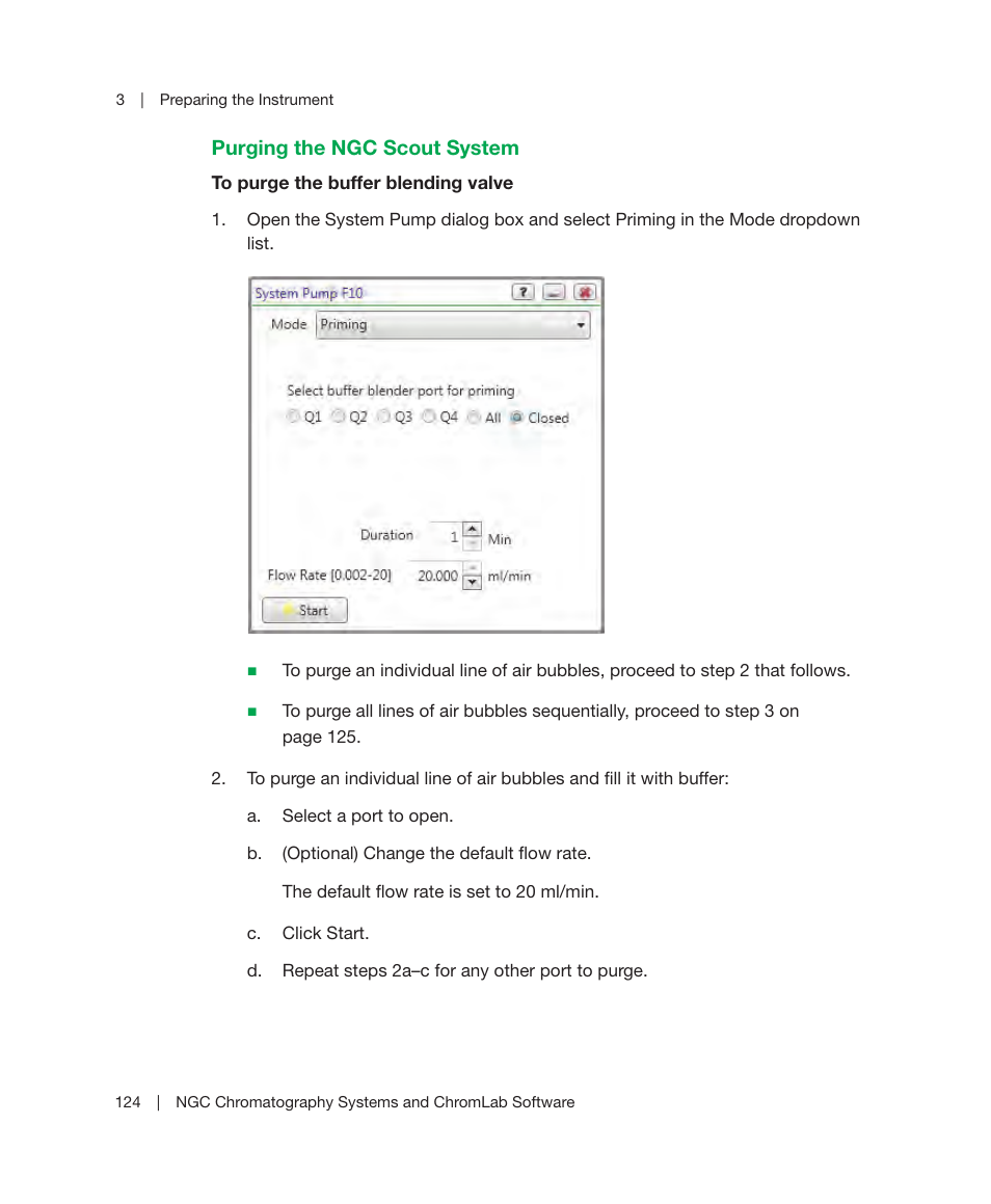 Purging the ngc scout system | Bio-Rad ChromLab™ Software User Manual | Page 126 / 306