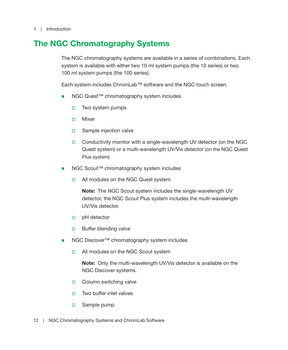 The ngc chromatography systems | Bio-Rad ChromLab™ Software User Manual | Page 14 / 306