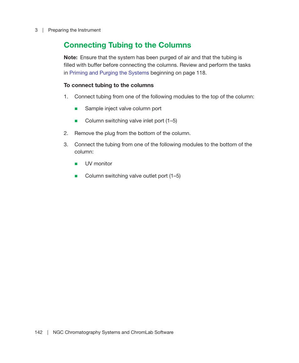 Connecting tubing to the columns | Bio-Rad ChromLab™ Software User Manual | Page 144 / 306