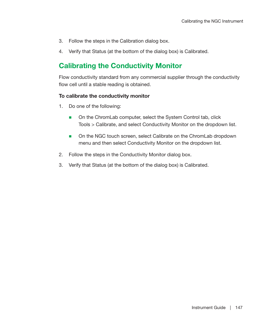 Calibrating the conductivity monitor | Bio-Rad ChromLab™ Software User Manual | Page 149 / 306