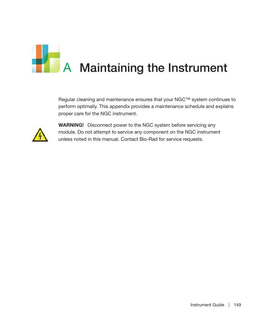 A maintaining the instrument, Appendix a, Maintaining the instrument | Bio-Rad ChromLab™ Software User Manual | Page 151 / 306