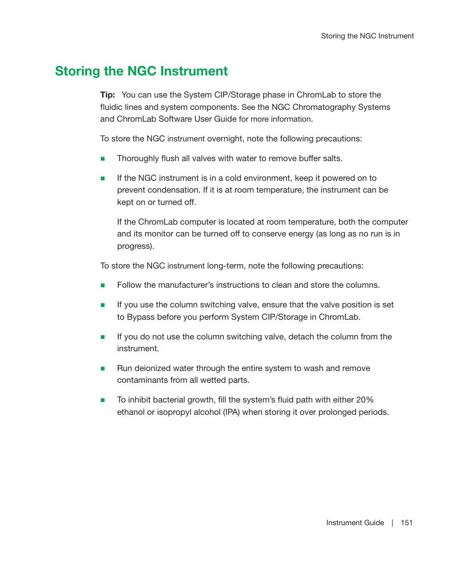 Storing the ngc instrument | Bio-Rad ChromLab™ Software User Manual | Page 153 / 306
