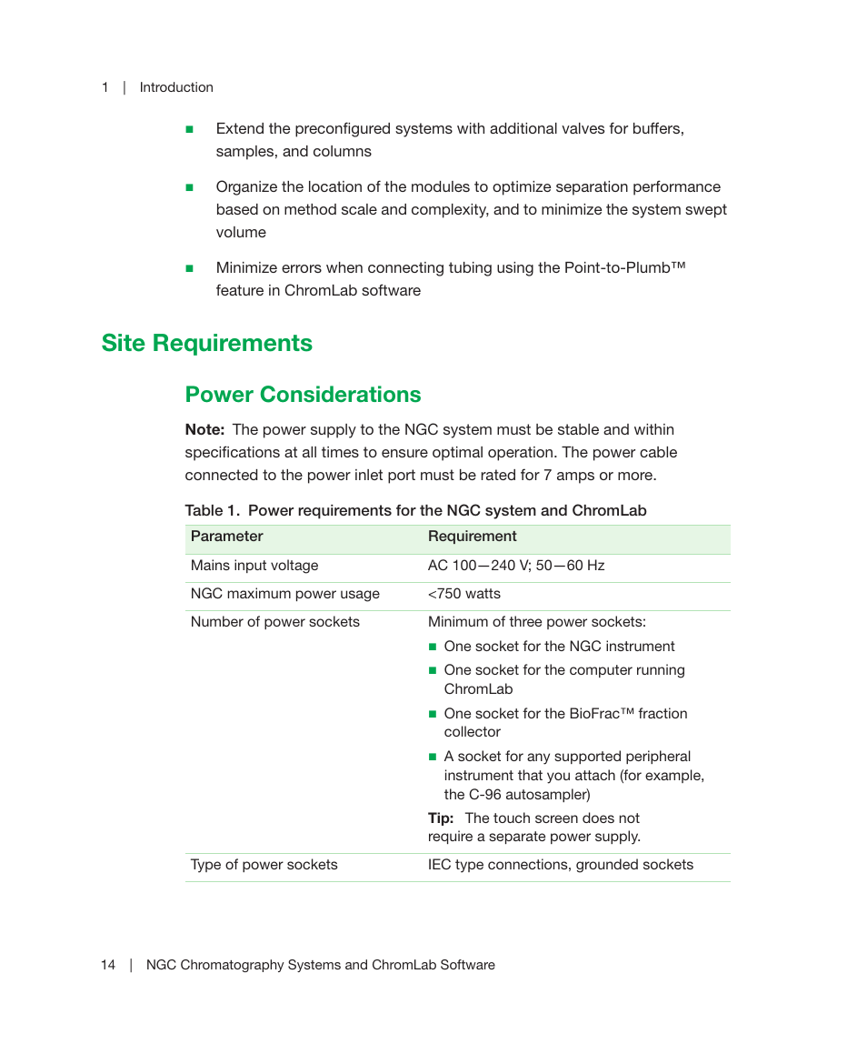 Site requirements, Power considerations | Bio-Rad ChromLab™ Software User Manual | Page 16 / 306