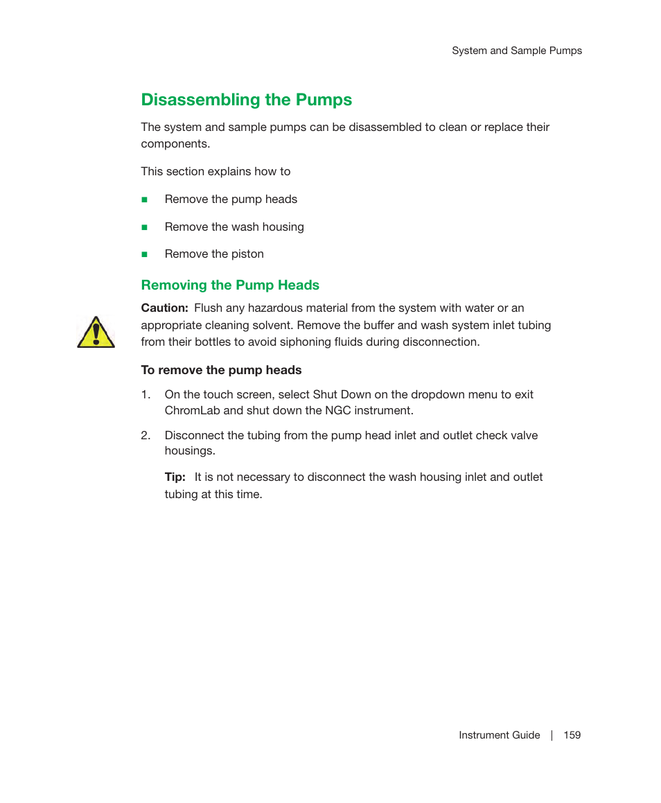 Disassembling the pumps, Removing the pump heads | Bio-Rad ChromLab™ Software User Manual | Page 161 / 306