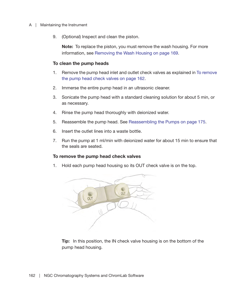 To remove the pump head check | Bio-Rad ChromLab™ Software User Manual | Page 164 / 306