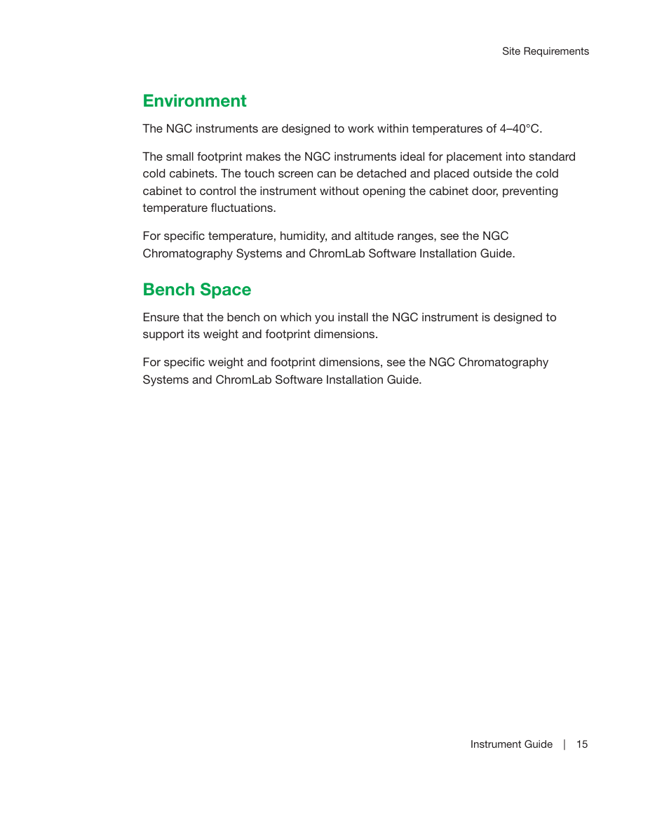 Environment, Bench space, Environment bench space | Bio-Rad ChromLab™ Software User Manual | Page 17 / 306