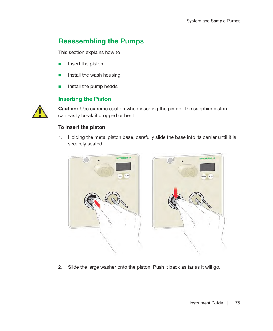 Reassembling the pumps, Inserting the piston | Bio-Rad ChromLab™ Software User Manual | Page 177 / 306