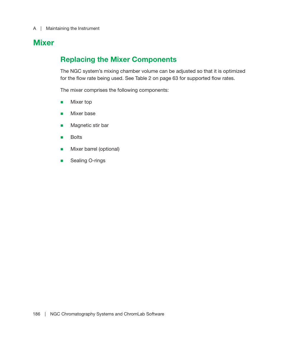 Mixer, Replacing the mixer components, El, see | Replacing the mixer components on | Bio-Rad ChromLab™ Software User Manual | Page 188 / 306