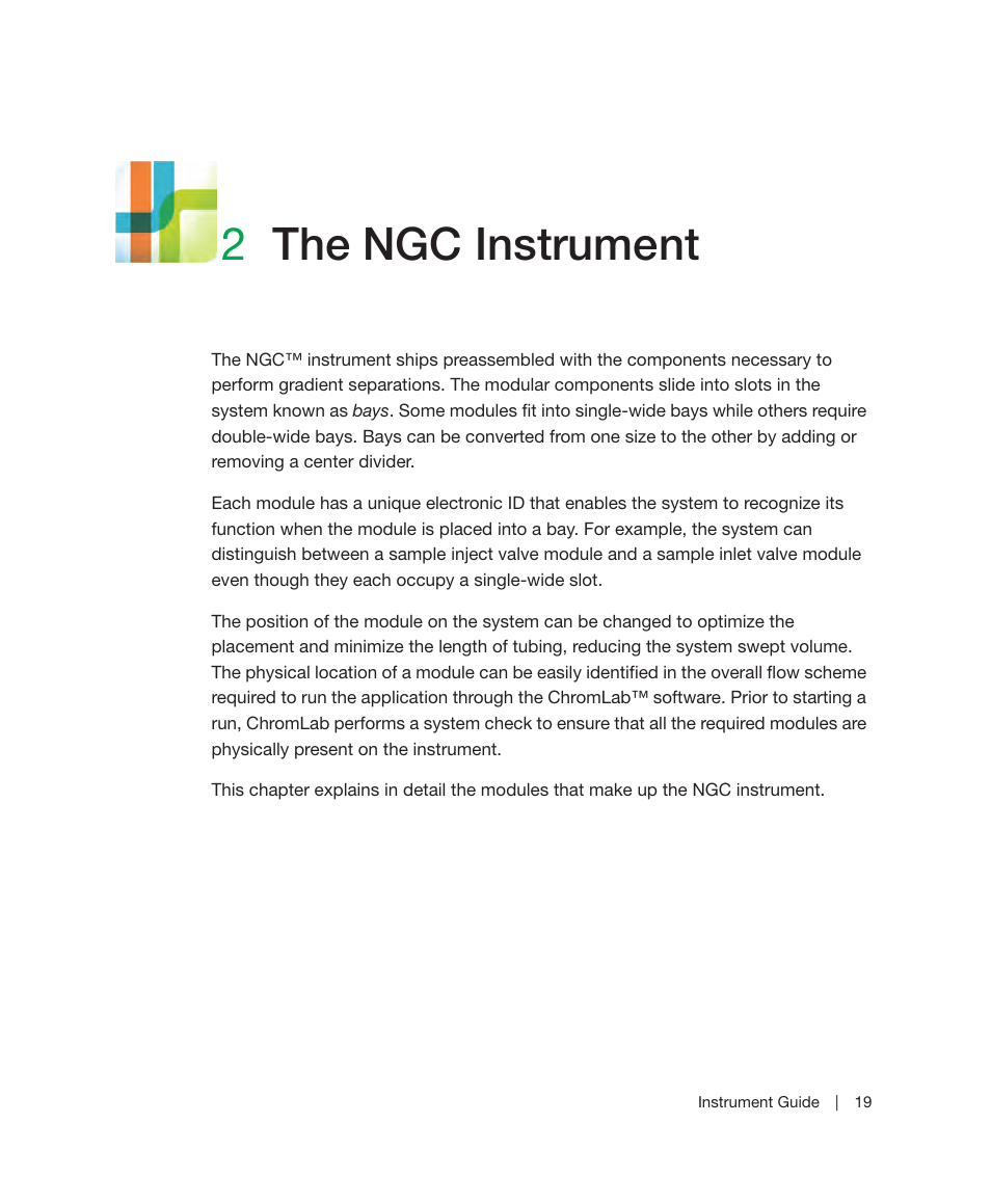 2 the ngc instrument, Chapter 2, The ngc instrument | 2the ngc instrument | Bio-Rad ChromLab™ Software User Manual | Page 21 / 306