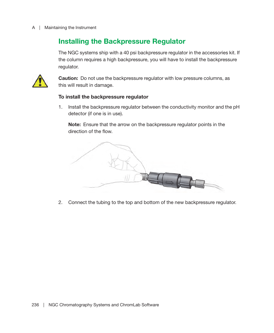 Installing the backpressure regulator | Bio-Rad ChromLab™ Software User Manual | Page 238 / 306