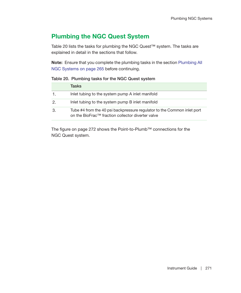 Plumbing the ngc quest system | Bio-Rad ChromLab™ Software User Manual | Page 273 / 306