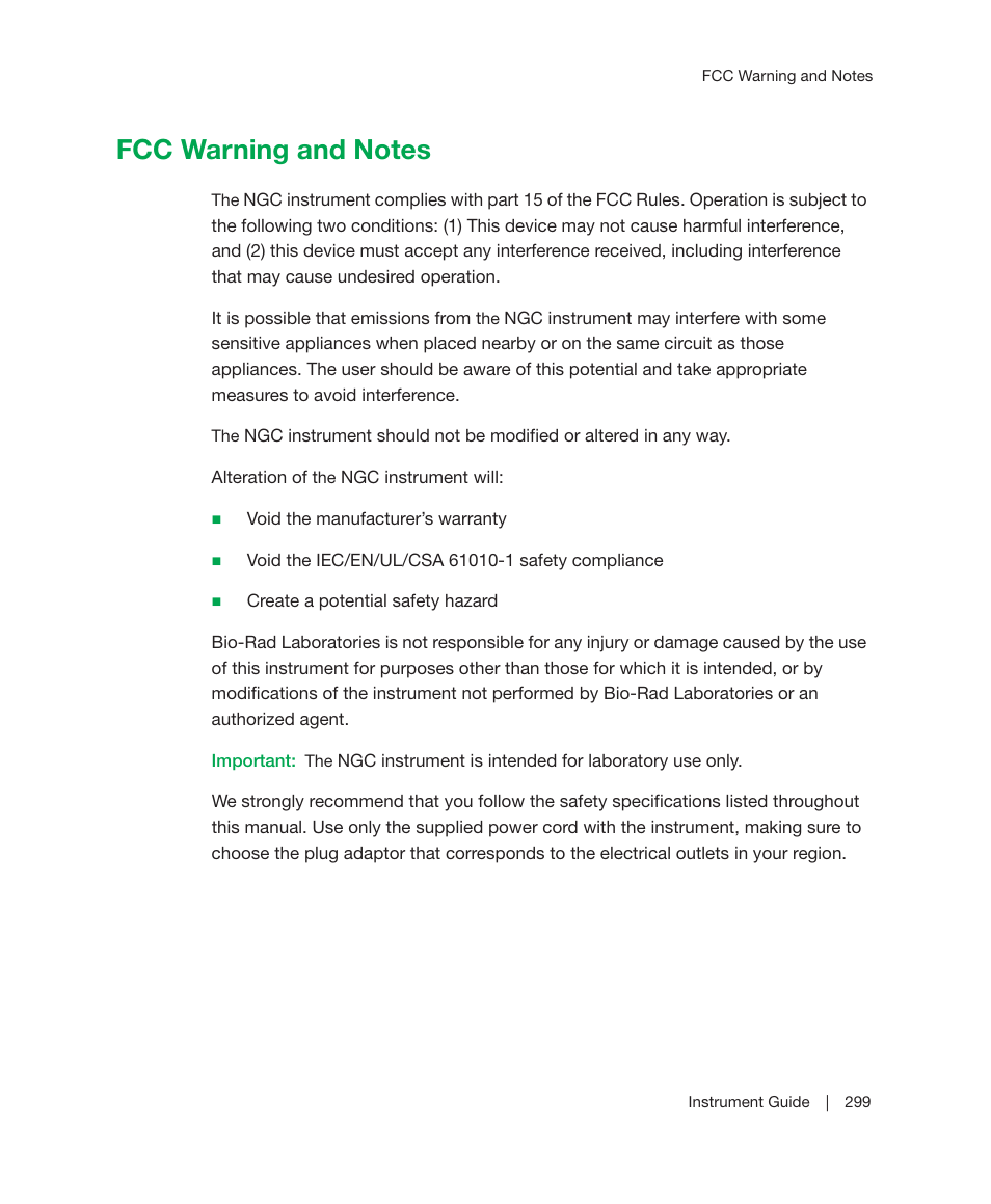Fcc warning and notes | Bio-Rad ChromLab™ Software User Manual | Page 301 / 306