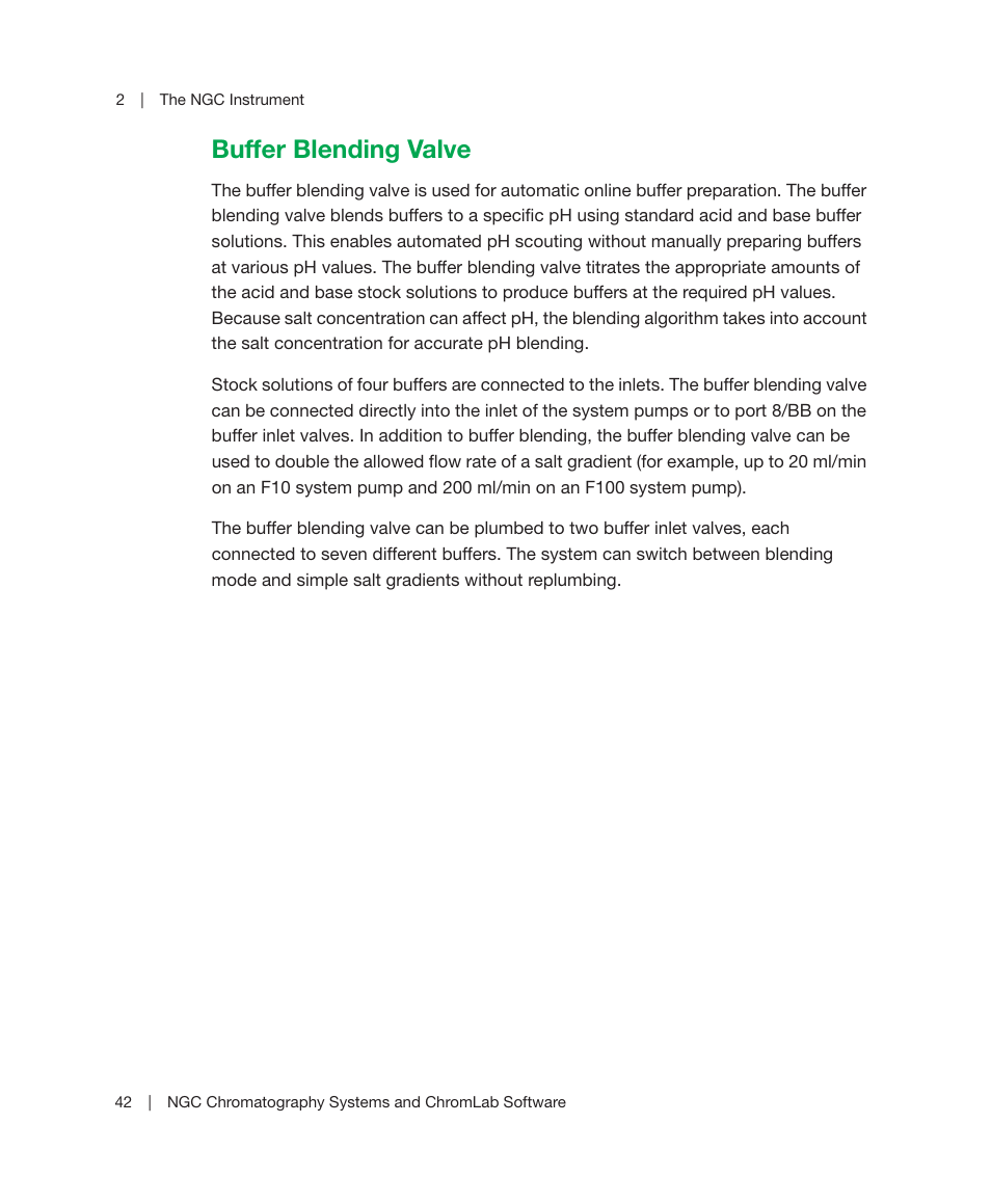 Buffer blending valve | Bio-Rad ChromLab™ Software User Manual | Page 44 / 306