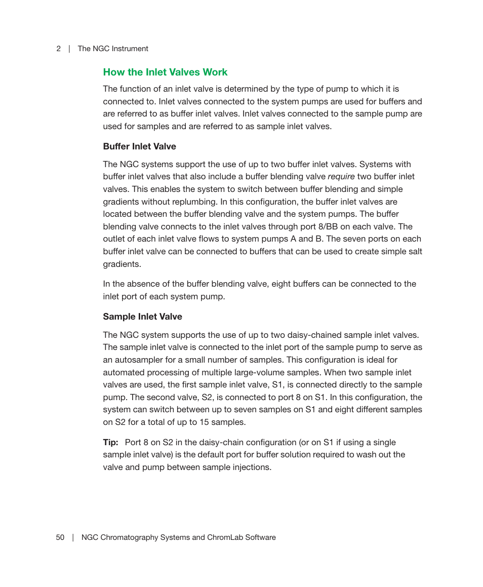 How the inlet valves work | Bio-Rad ChromLab™ Software User Manual | Page 52 / 306