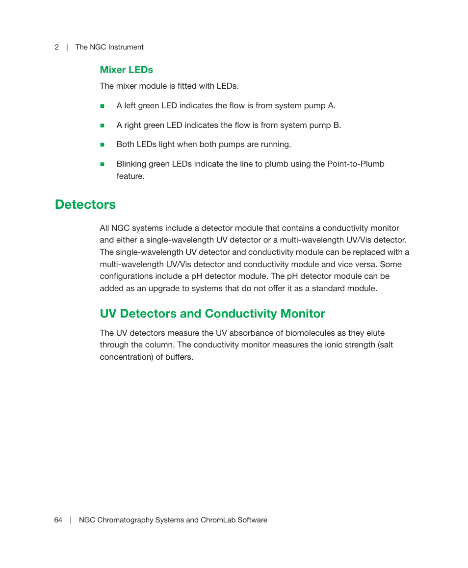 Detectors, Uv detectors and conductivity monitor, Mixer leds | Bio-Rad ChromLab™ Software User Manual | Page 66 / 306