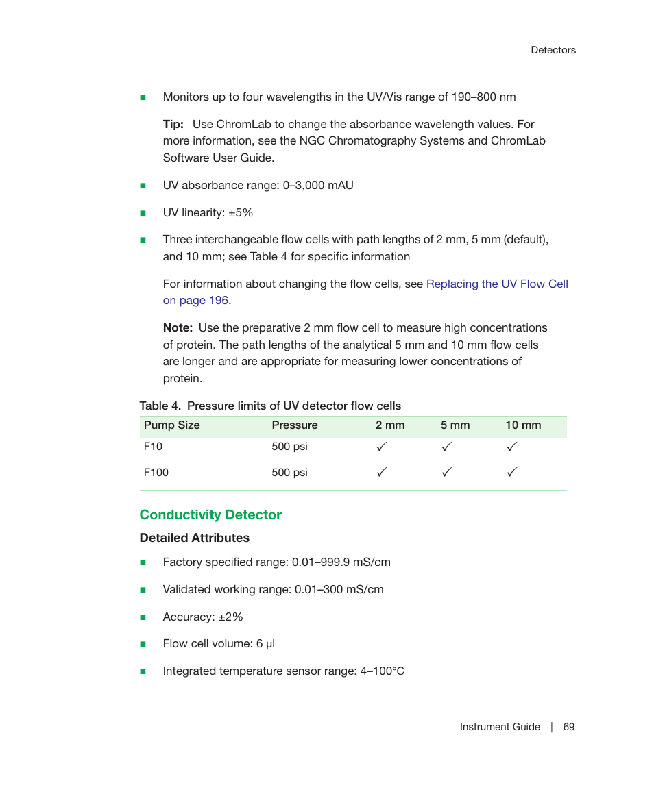 Conductivity detector, And 10 mm; see table, 69 for specific information | Bio-Rad ChromLab™ Software User Manual | Page 71 / 306