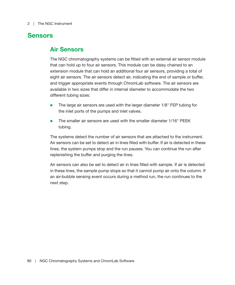 Sensors, Air sensors | Bio-Rad ChromLab™ Software User Manual | Page 82 / 306