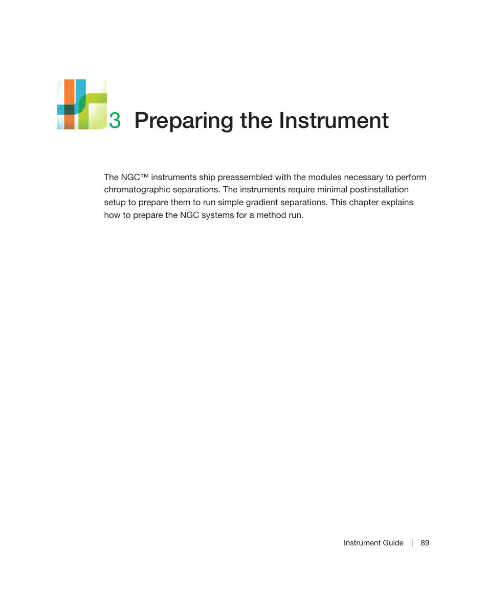 3 preparing the instrument, Chapter 3, Preparing the instrument | 3preparing the instrument | Bio-Rad ChromLab™ Software User Manual | Page 91 / 306