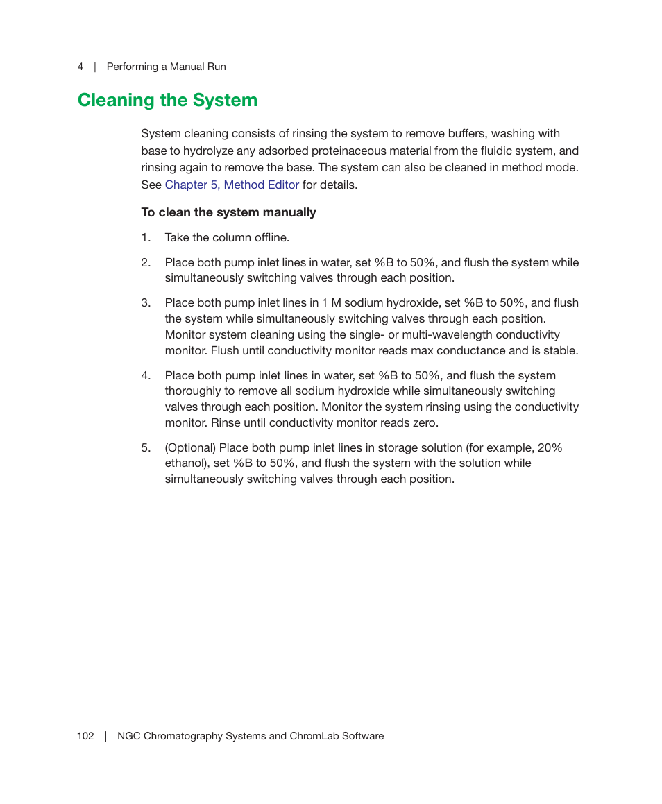 Cleaning the system | Bio-Rad ChromLab™ Software User Manual | Page 104 / 300