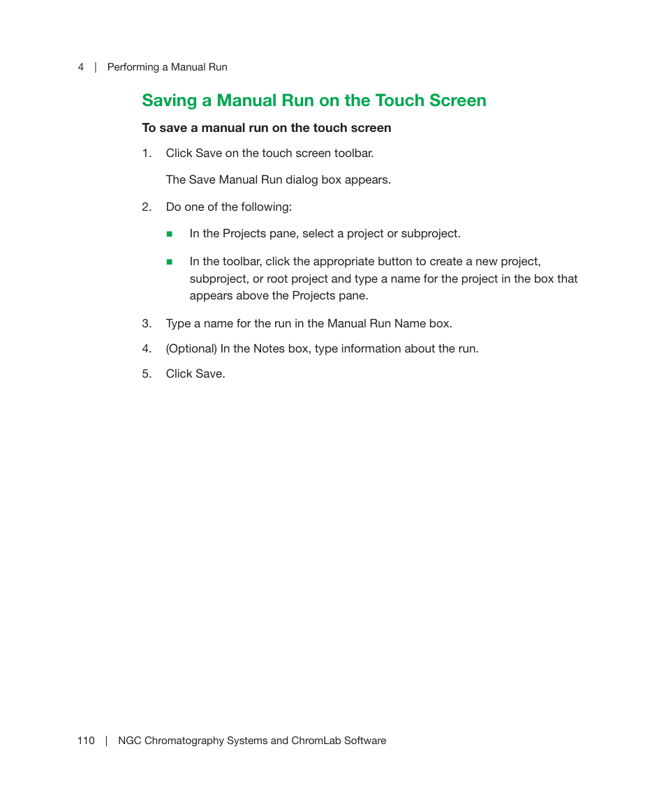 Saving a manual run on the touch screen | Bio-Rad ChromLab™ Software User Manual | Page 112 / 300