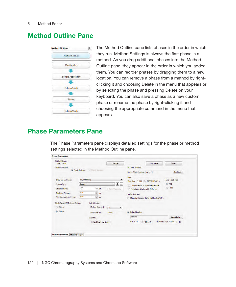 Method outline pane, Phase parameters pane, Method outline pane phase parameters pane | Bio-Rad ChromLab™ Software User Manual | Page 124 / 300