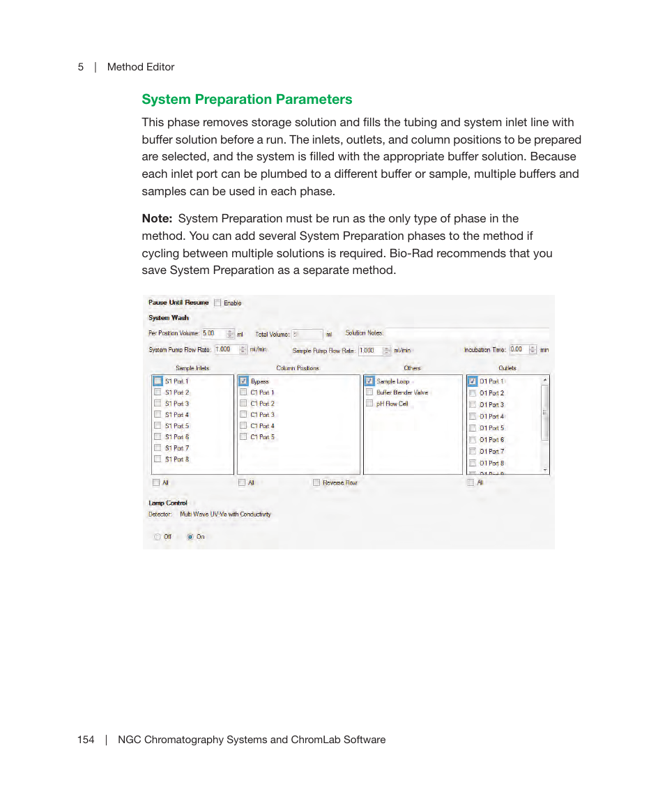 System preparation parameters | Bio-Rad ChromLab™ Software User Manual | Page 156 / 300