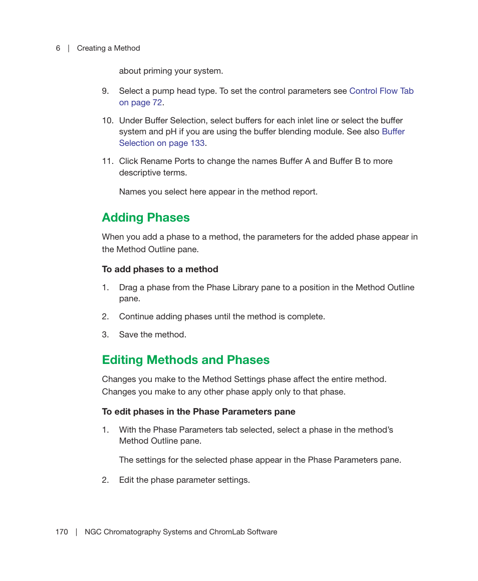 Adding phases, Editing methods and phases, Adding phases editing methods and phases | Bio-Rad ChromLab™ Software User Manual | Page 172 / 300