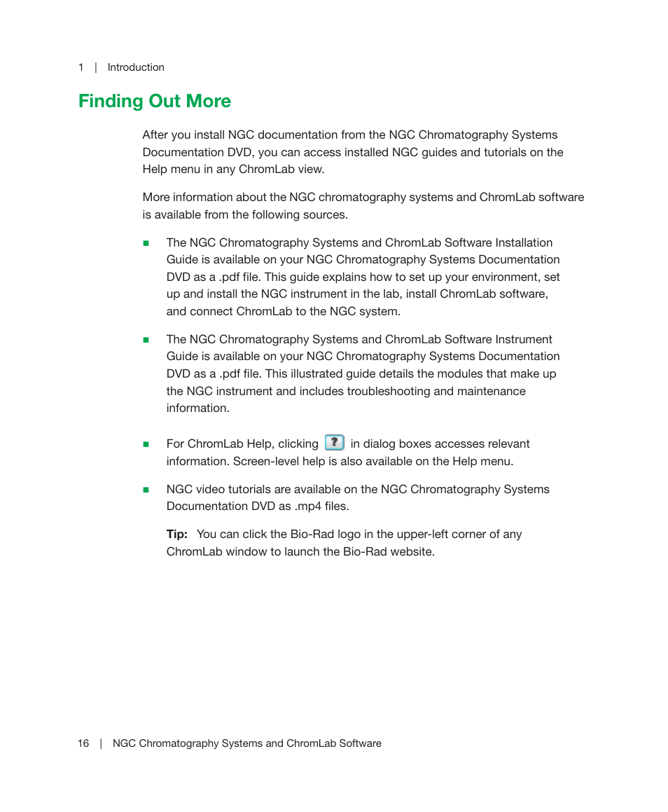 Finding out more | Bio-Rad ChromLab™ Software User Manual | Page 18 / 300