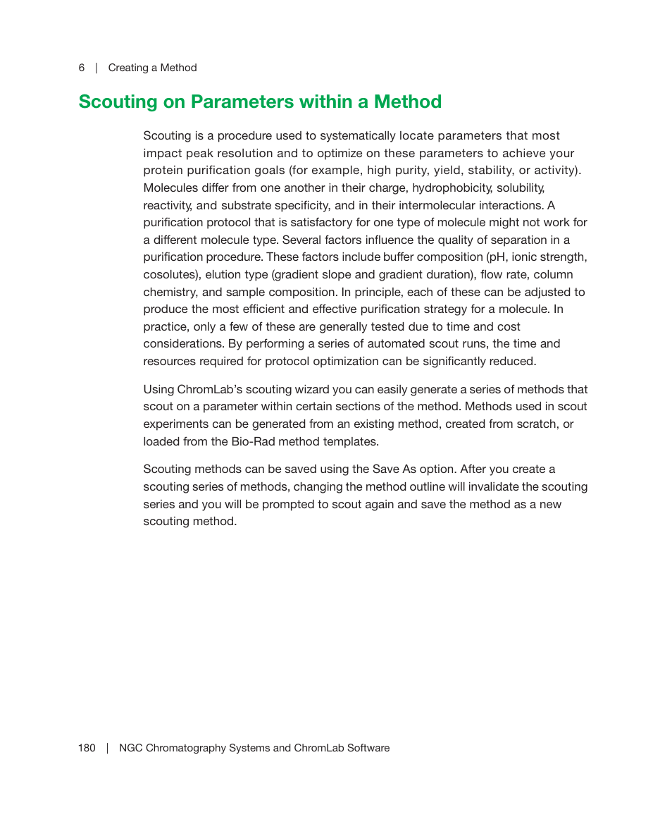 Scouting on parameters within a method, Scouting on parameters within a method on | Bio-Rad ChromLab™ Software User Manual | Page 182 / 300