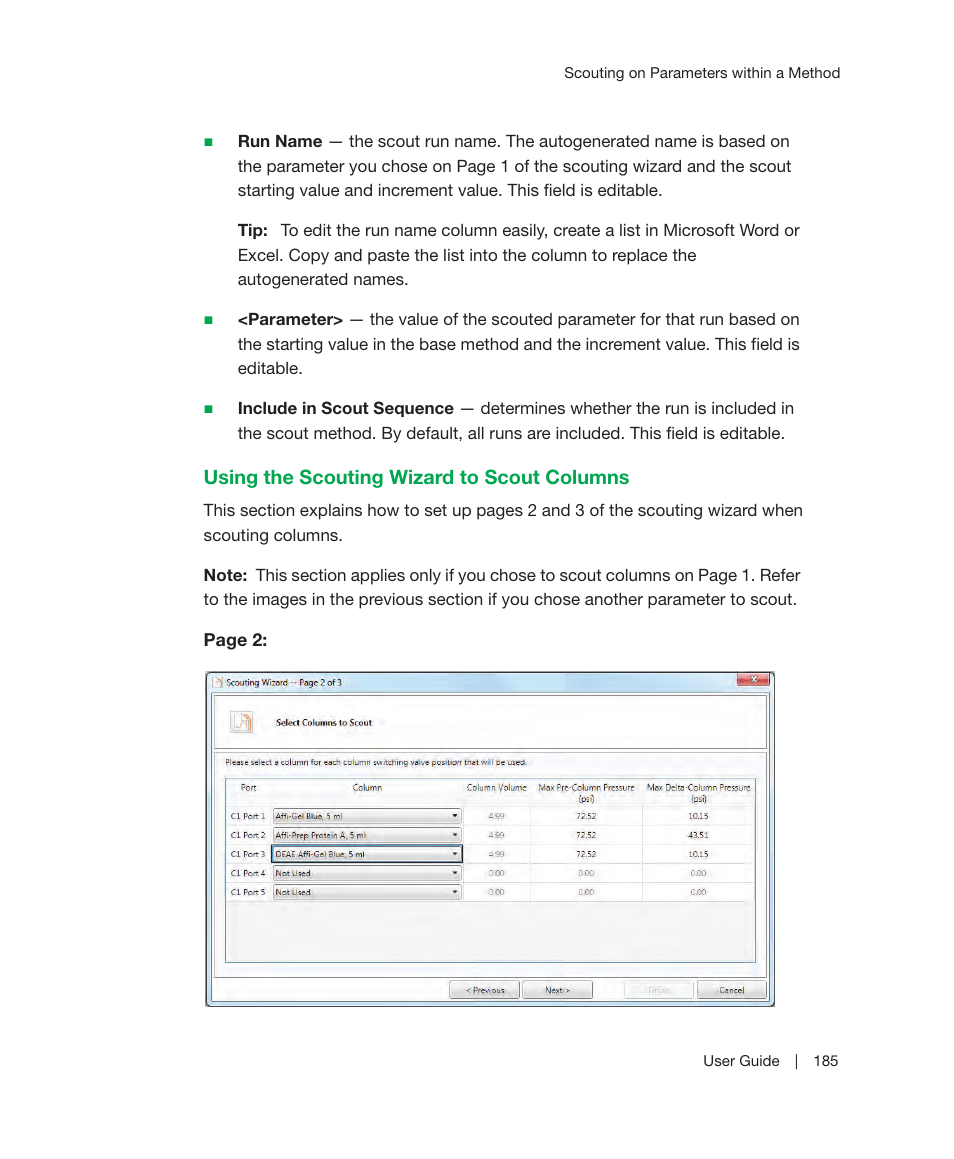 Using the scouting wizard to scout columns | Bio-Rad ChromLab™ Software User Manual | Page 187 / 300