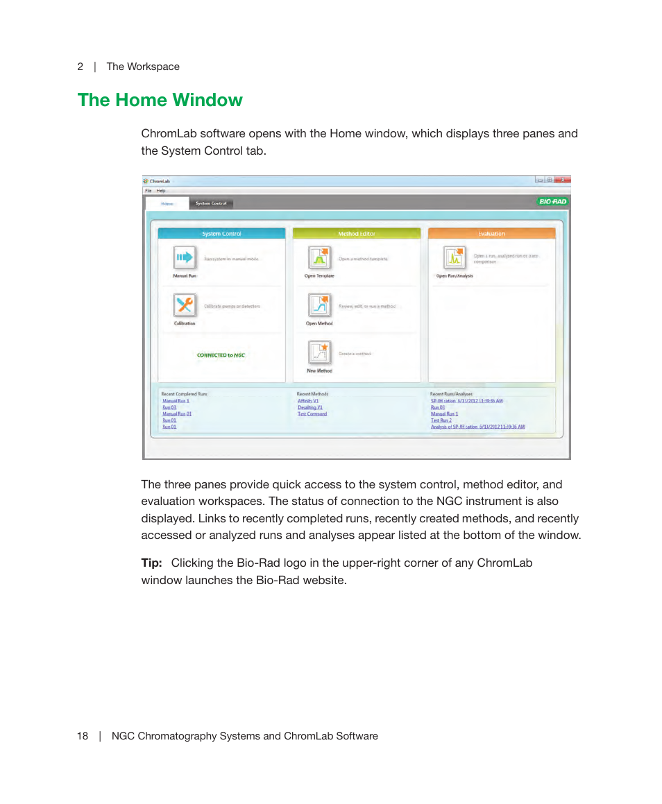 The home window | Bio-Rad ChromLab™ Software User Manual | Page 20 / 300