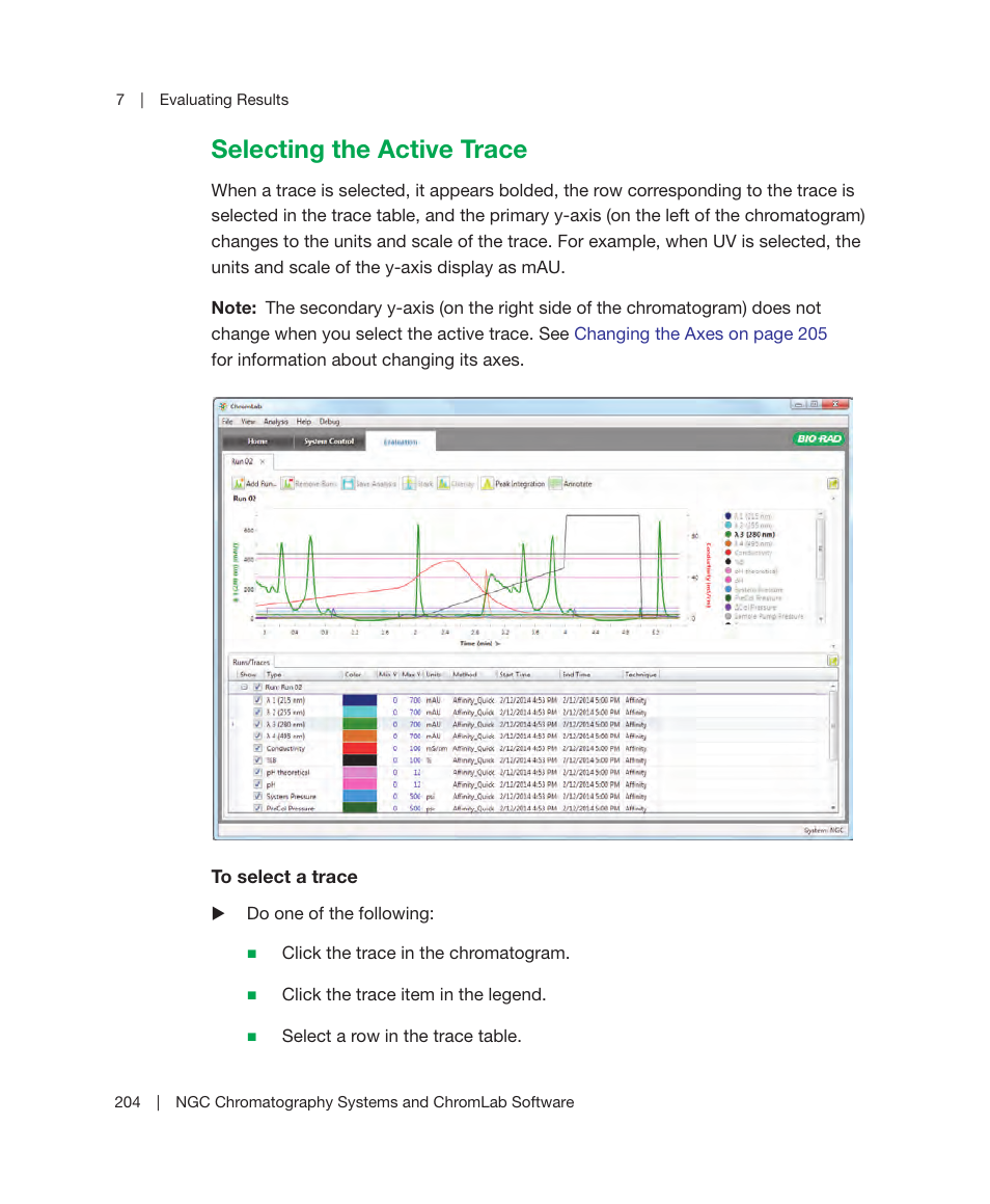 Selecting the active trace | Bio-Rad ChromLab™ Software User Manual | Page 206 / 300