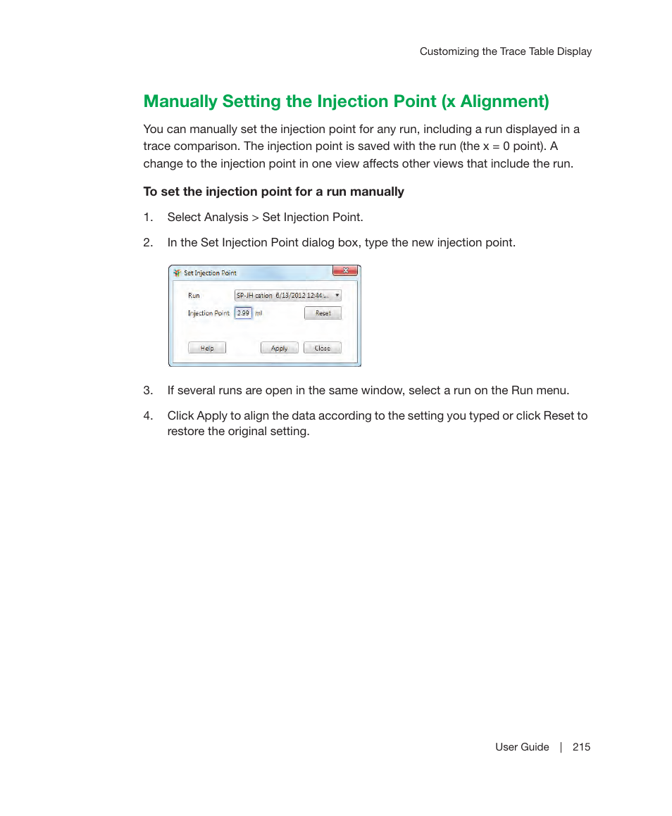 Manually setting the injection point (x alignment) | Bio-Rad ChromLab™ Software User Manual | Page 217 / 300