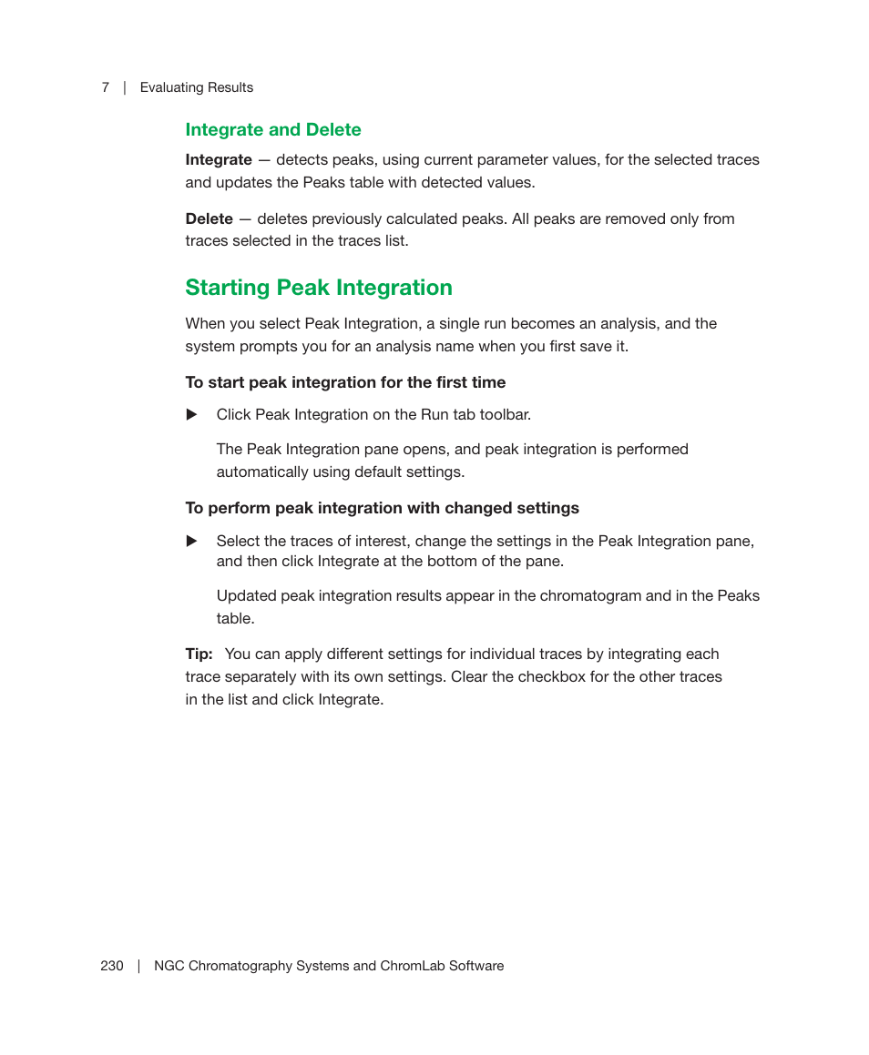 Starting peak integration, Integrate and delete | Bio-Rad ChromLab™ Software User Manual | Page 232 / 300