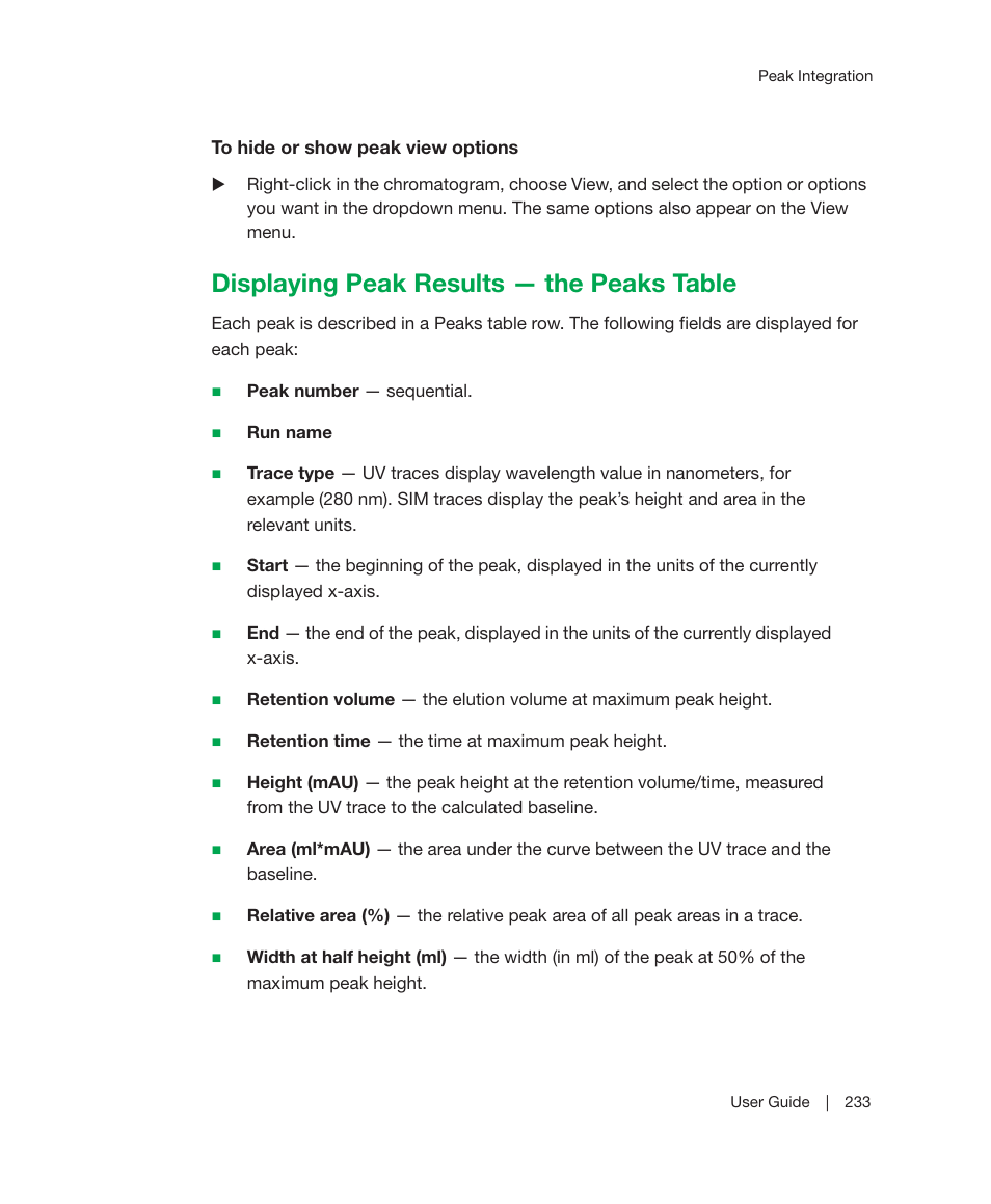 Displaying peak results — the peaks table | Bio-Rad ChromLab™ Software User Manual | Page 235 / 300