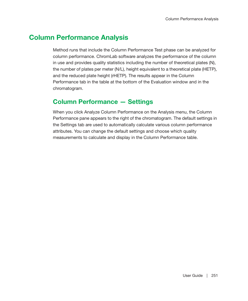 Column performance analysis, Column performance — settings | Bio-Rad ChromLab™ Software User Manual | Page 253 / 300