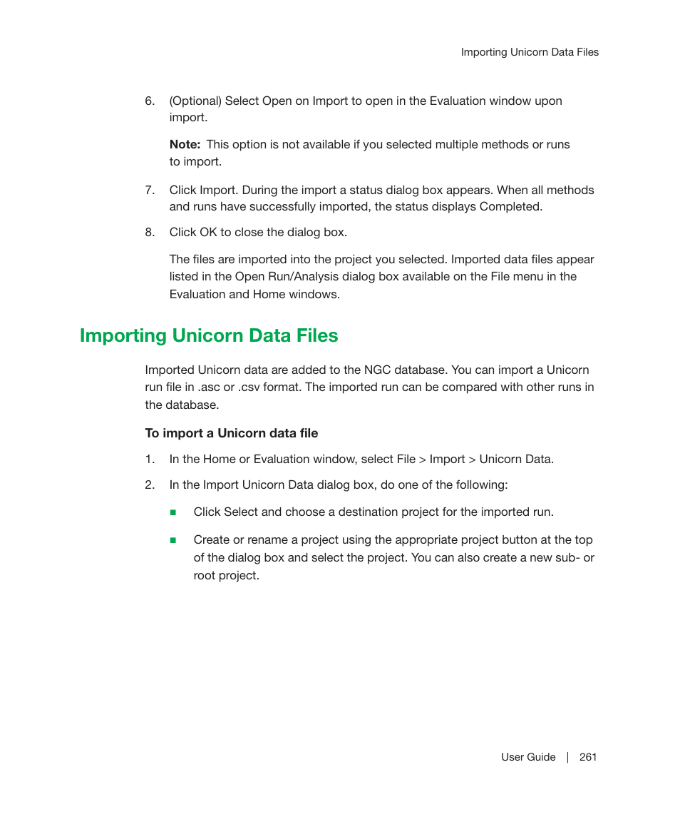 Importing unicorn data files, Data file into the ngc database. see, Importing unicorn data files on | The ngc database. see | Bio-Rad ChromLab™ Software User Manual | Page 263 / 300