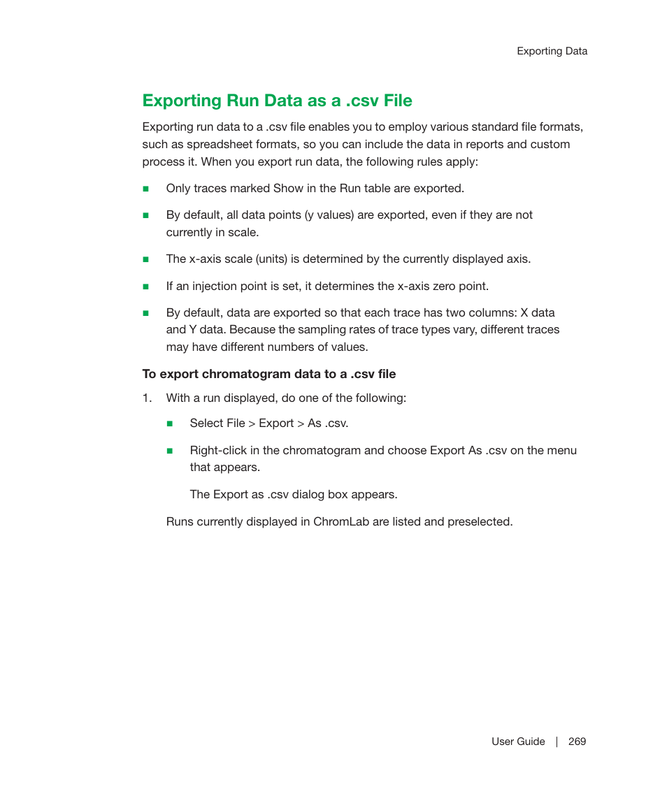 Exporting run data as a .csv file, Exporting run data as a .csv file on | Bio-Rad ChromLab™ Software User Manual | Page 271 / 300