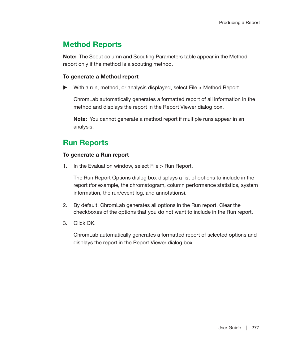 Method reports, Run reports, Method reports run reports | For information about cr | Bio-Rad ChromLab™ Software User Manual | Page 279 / 300