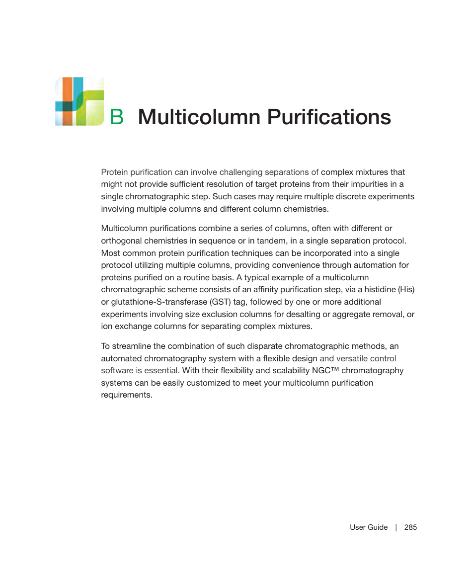B multicolumn purifications, Appendix b, Multicolumn purifications | Bmulticolumn purifications | Bio-Rad ChromLab™ Software User Manual | Page 287 / 300