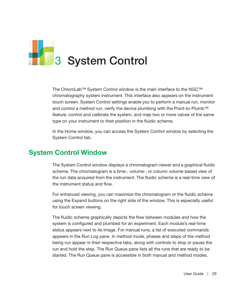 3 system control, System control window, Chapter 3 | System control, For mor, 3system control | Bio-Rad ChromLab™ Software User Manual | Page 31 / 300