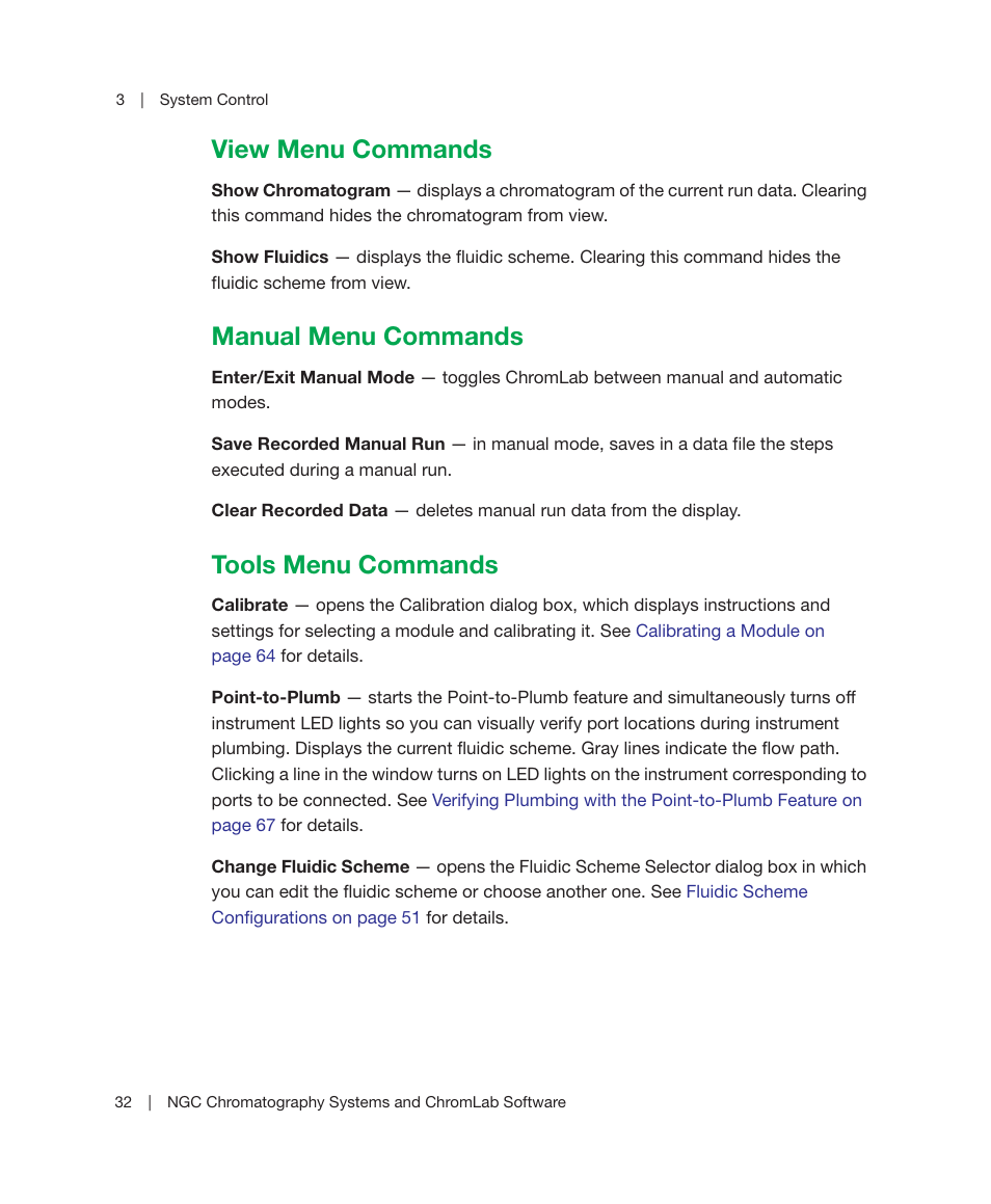 View menu commands, Manual menu commands, Tools menu commands | Bio-Rad ChromLab™ Software User Manual | Page 34 / 300