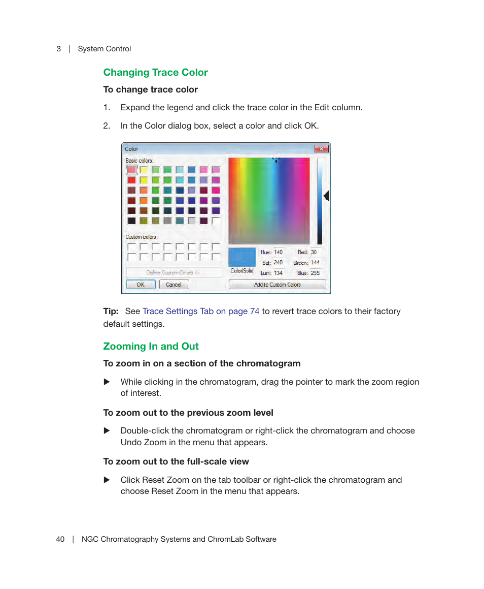 Changing trace color zooming in and out | Bio-Rad ChromLab™ Software User Manual | Page 42 / 300