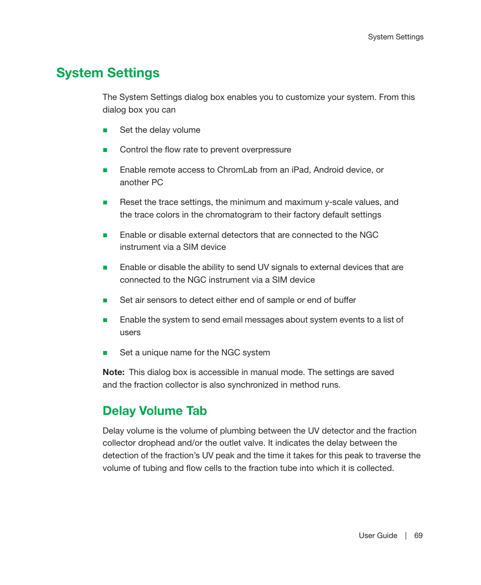 System settings, Delay volume tab, Customize system settings. see | Bio-Rad ChromLab™ Software User Manual | Page 71 / 300