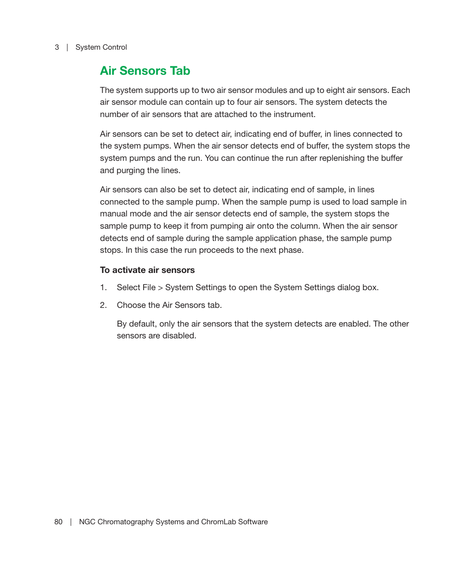 Air sensors tab | Bio-Rad ChromLab™ Software User Manual | Page 82 / 300